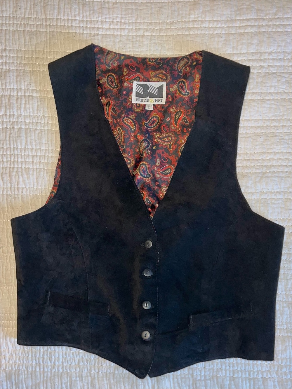 Black Suede Vest with Paisley Lining and back